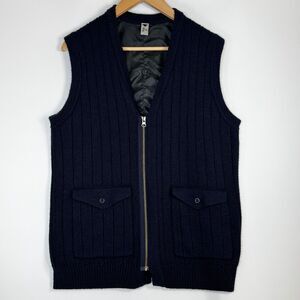 Vintage Hot Air Knit Sweater Vest Mens Medium Blue Chevron Nylon Back Zip‎ Front